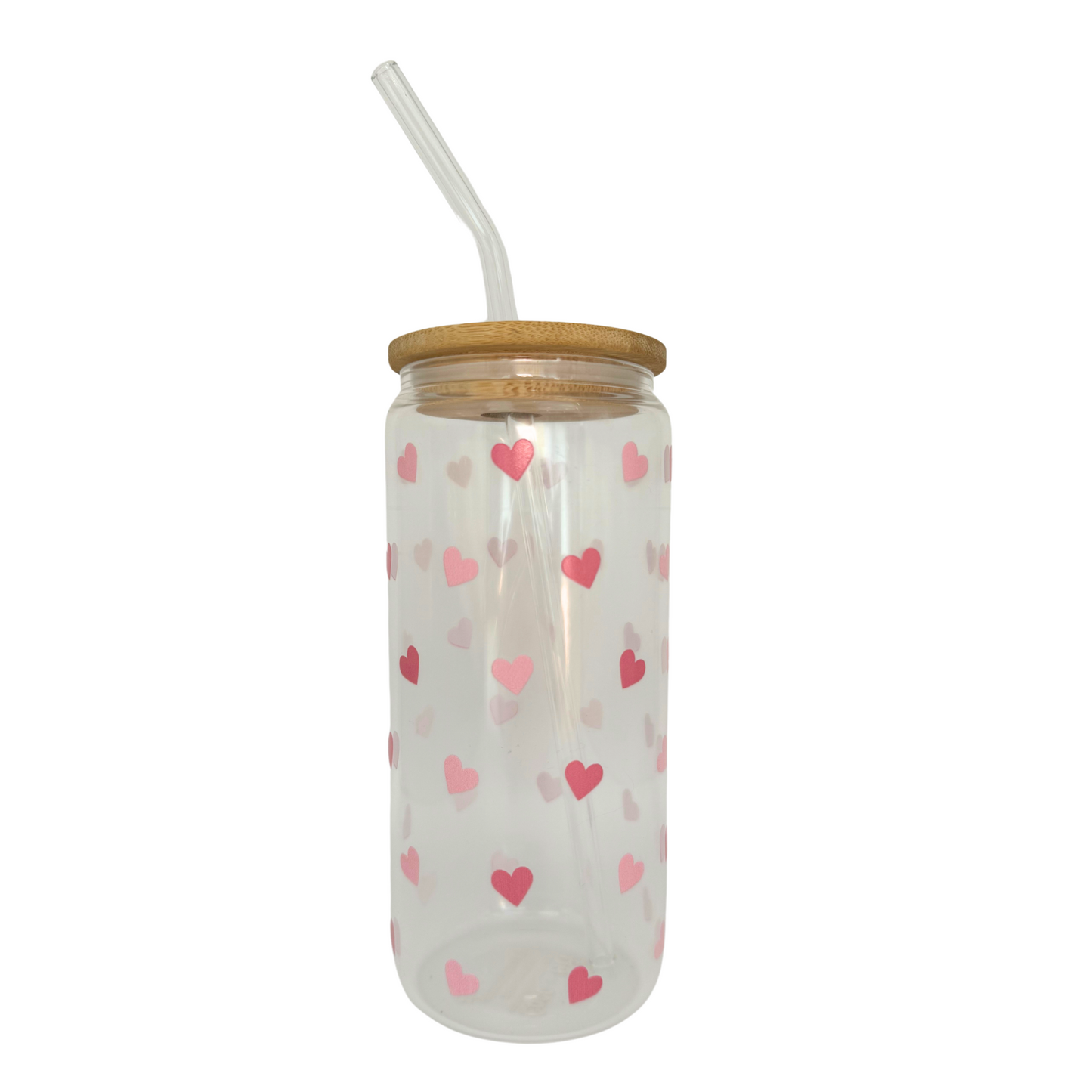 DISHWASHER SAFE- Red Hearts 600ml (20oz) Can Cup