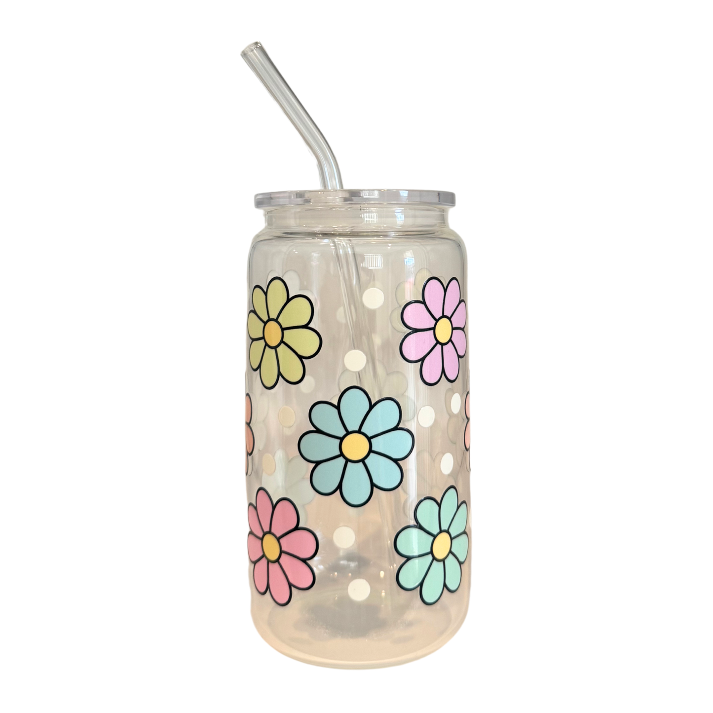 Bright Flowers 1 500ml Glass (16oz) Can Cup
