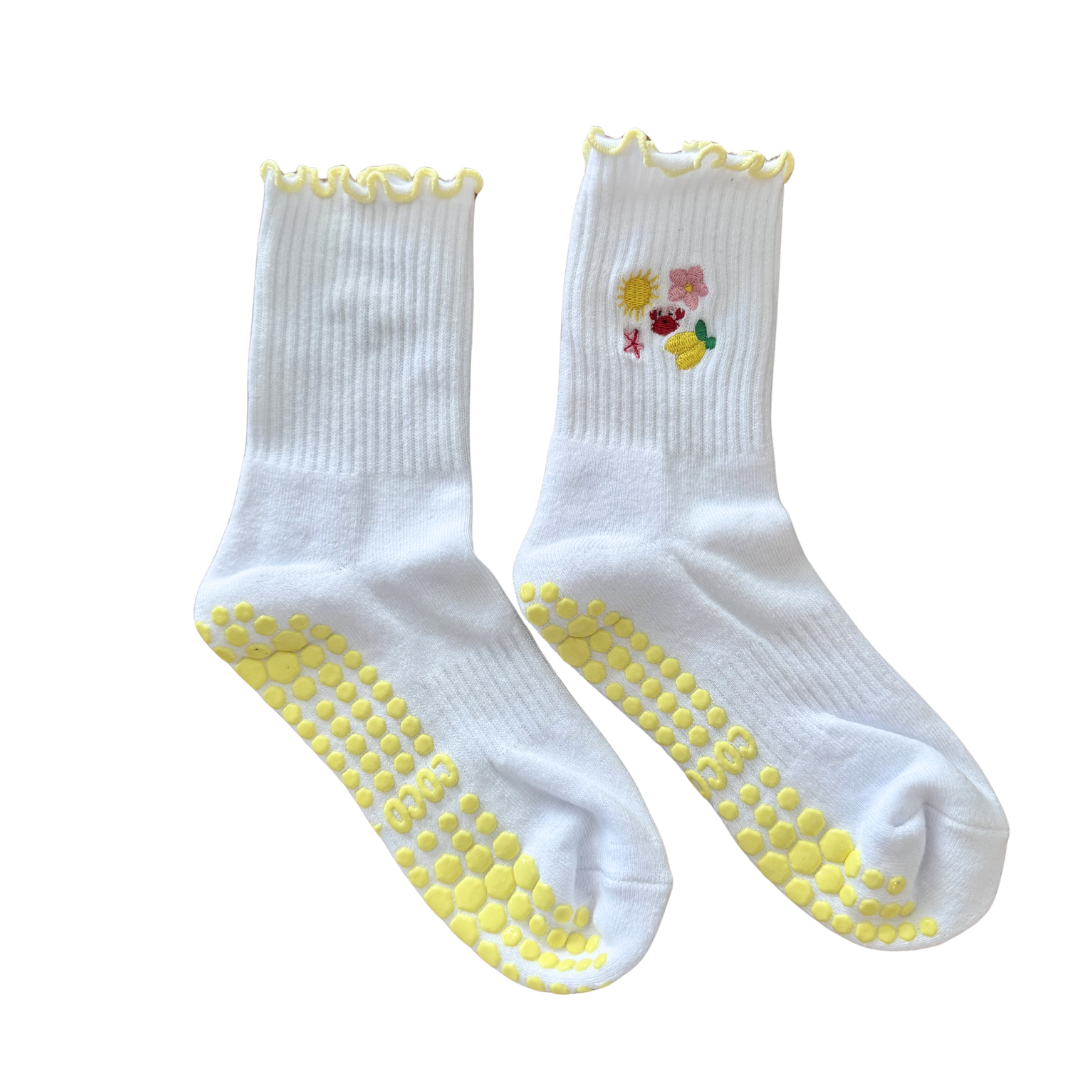 Lemon Summer Frill Coco Club Grip Sock