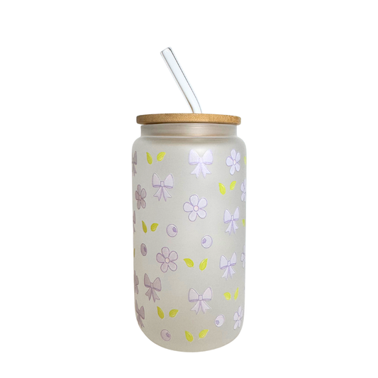 DISHWASHER SAFE- Blueberry Frosted 500ml (16oz) Glass Can Cup