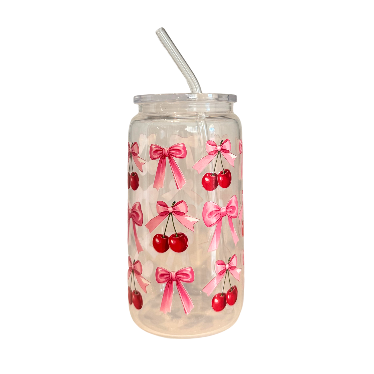 Cherry Bow 1 500ml Glass (16oz) Can Cup