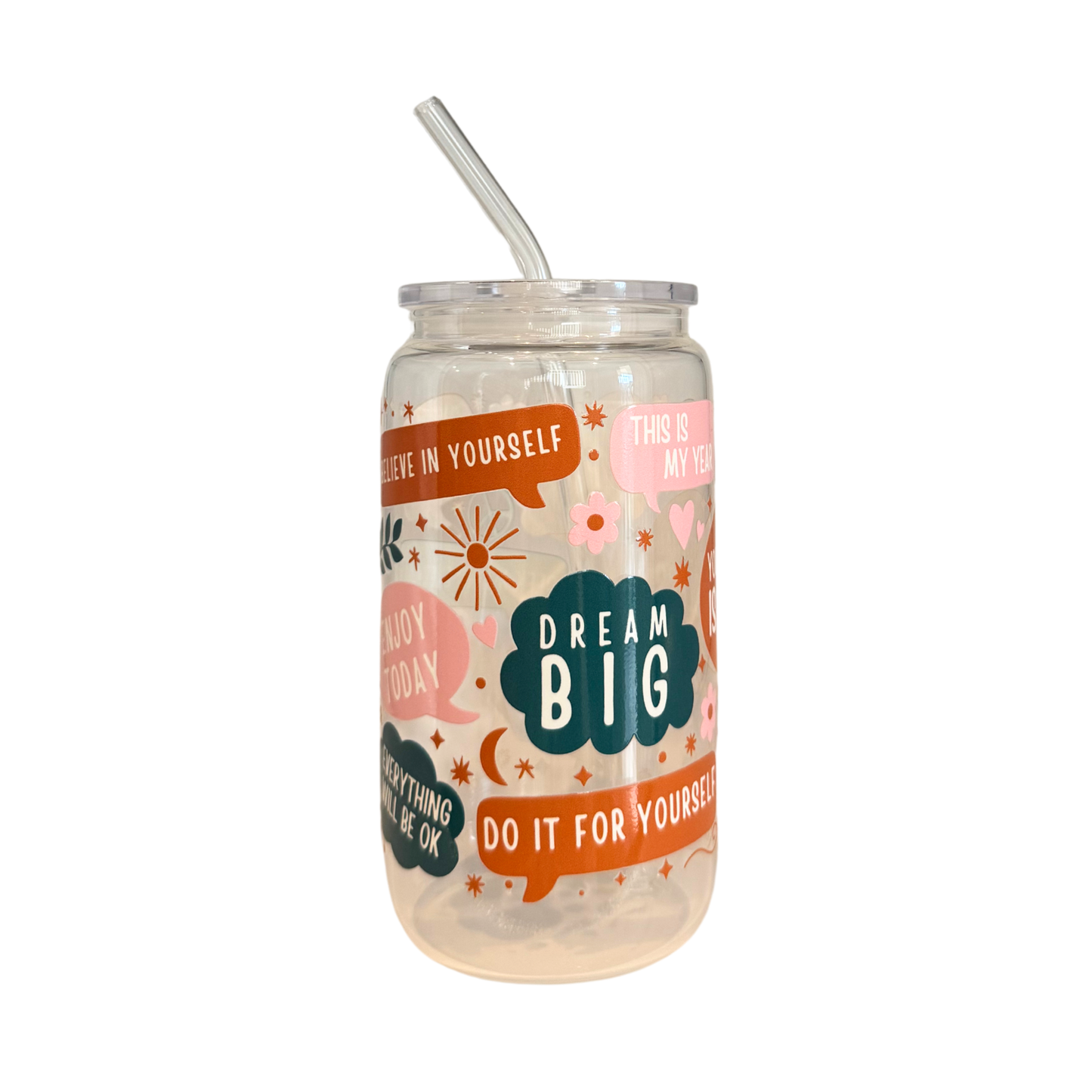 Positive Affirmations 500ml Glass (16oz) Can Cup