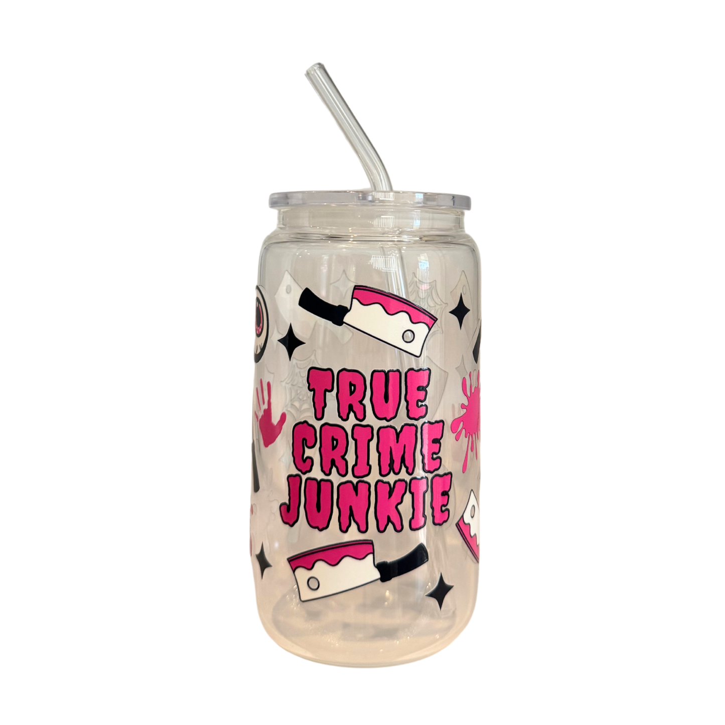 True Crime Junkie 500ml Glass (16oz) Can Cup