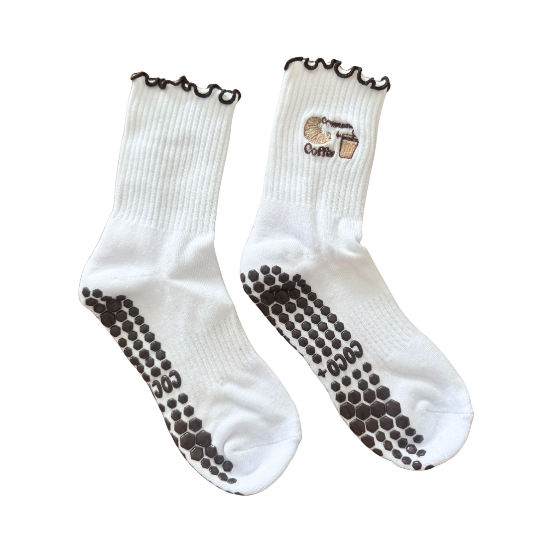 Croissants And Coffee Frill Coco Club Grip Sock
