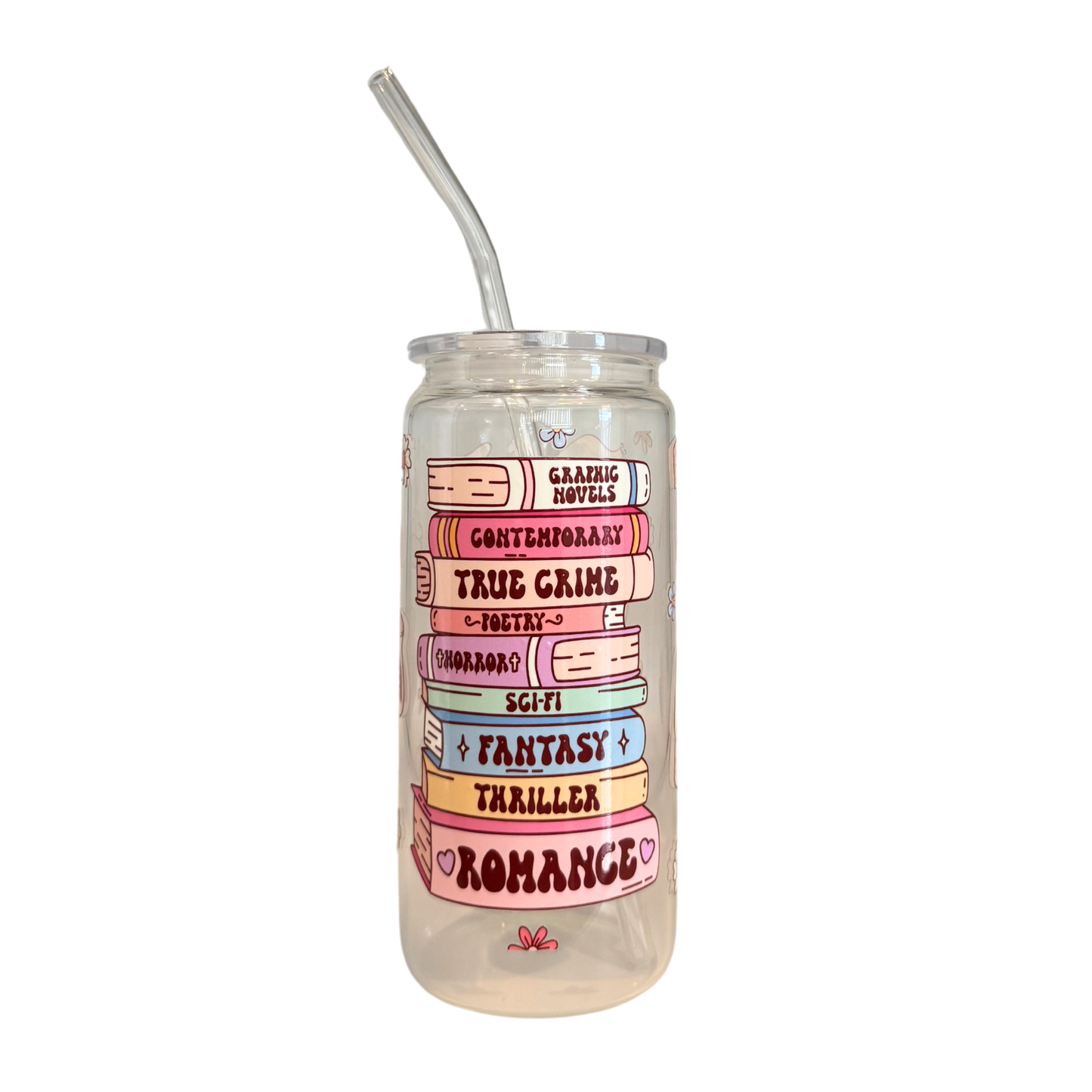 Book Genre 600ml Glass (20oz) Can Cup