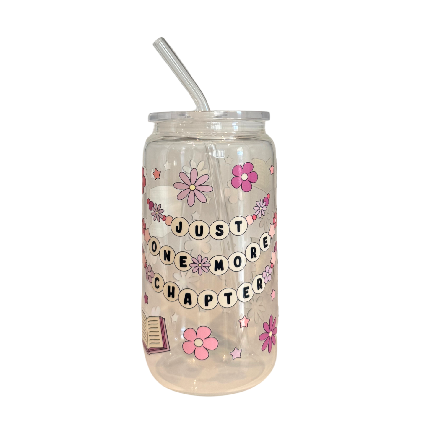Books- Just One More Chapter 500ml Glass (16oz) Can Cup