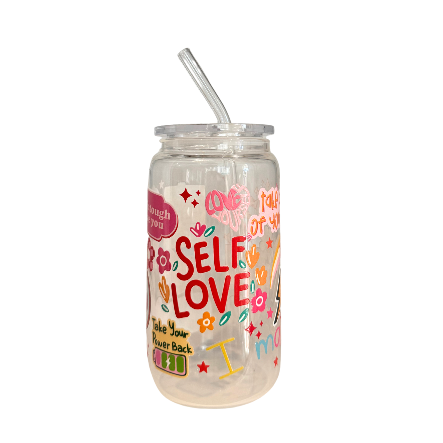 Self Love Affirmations 500ml Glass (16oz) Can Cup