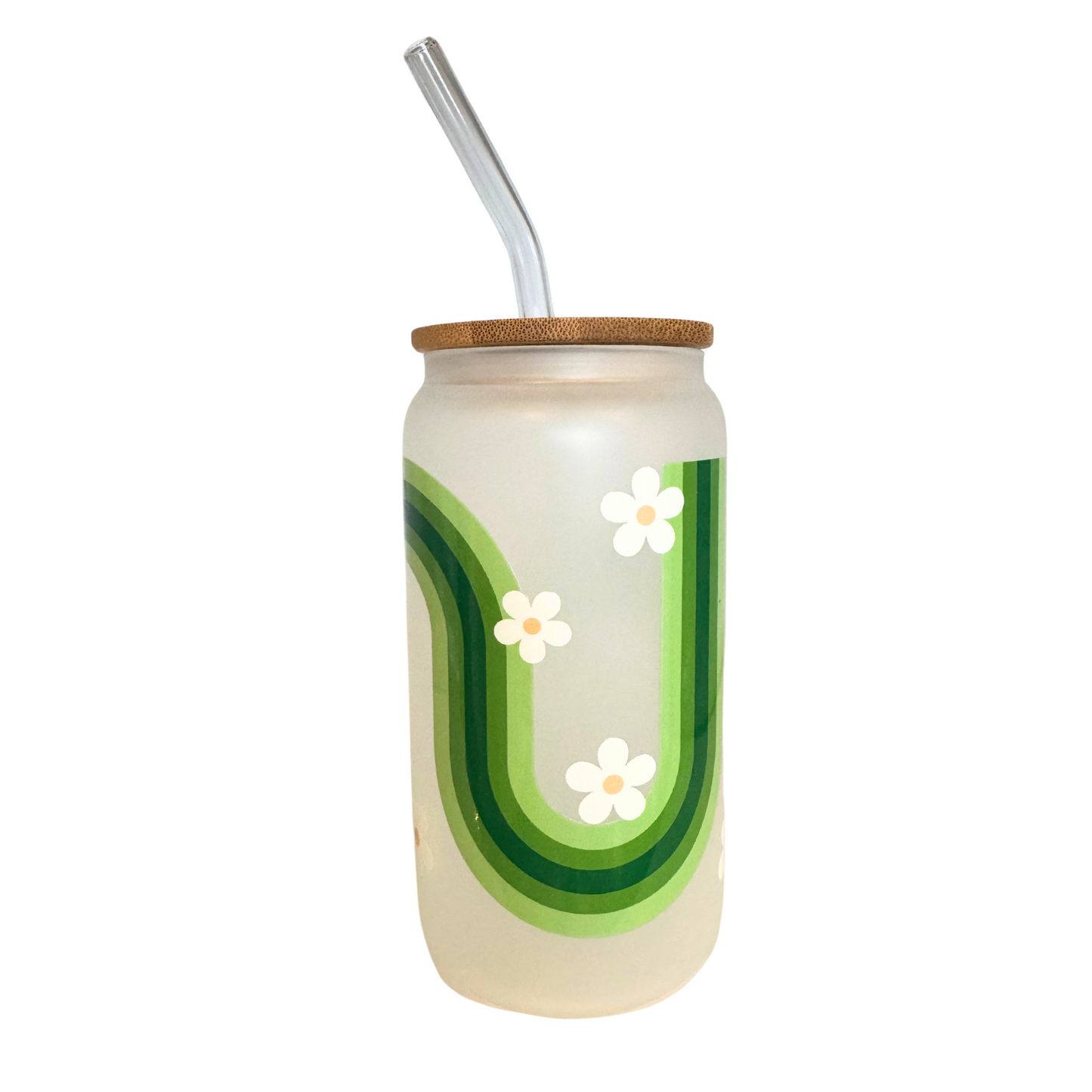Green Waves Frosted Glass 500ml (16oz) Can Cup