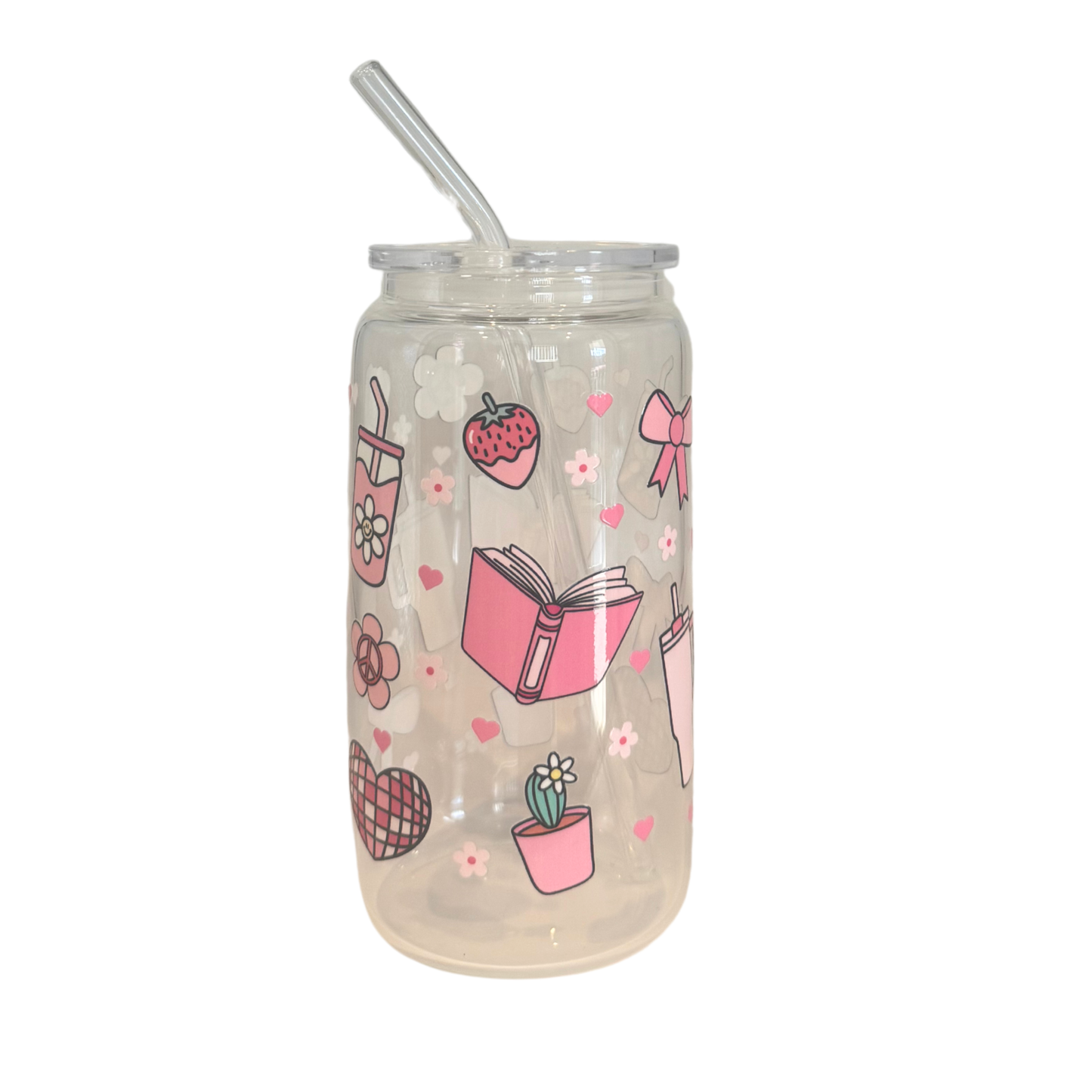 Pink Sip Society 500ml Glass (16oz) Can Cup