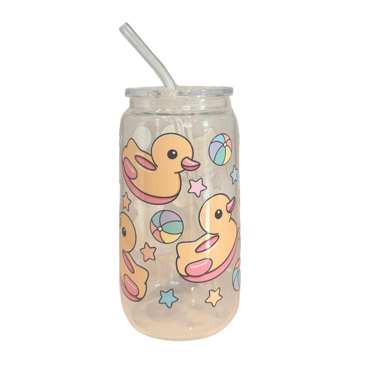 Cute Duck 500ml Glass (16oz) Can Cup