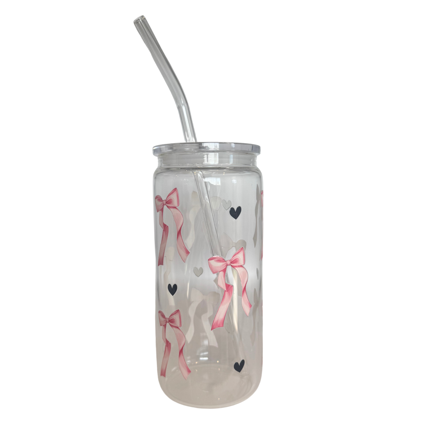 Bows + Hearts 600ml Glass (20oz) Can Cup