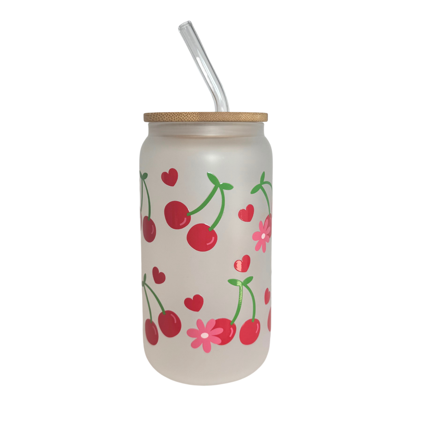 Cherry Flower Frosted Glass 500ml (16oz) Can Cup