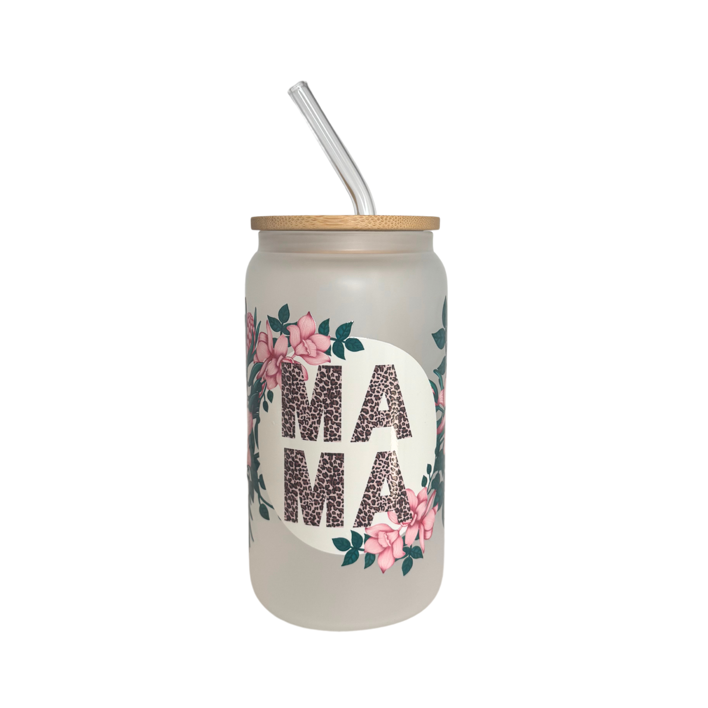Mama Leopard Frosted Glass 500ml (16oz) Can Cup