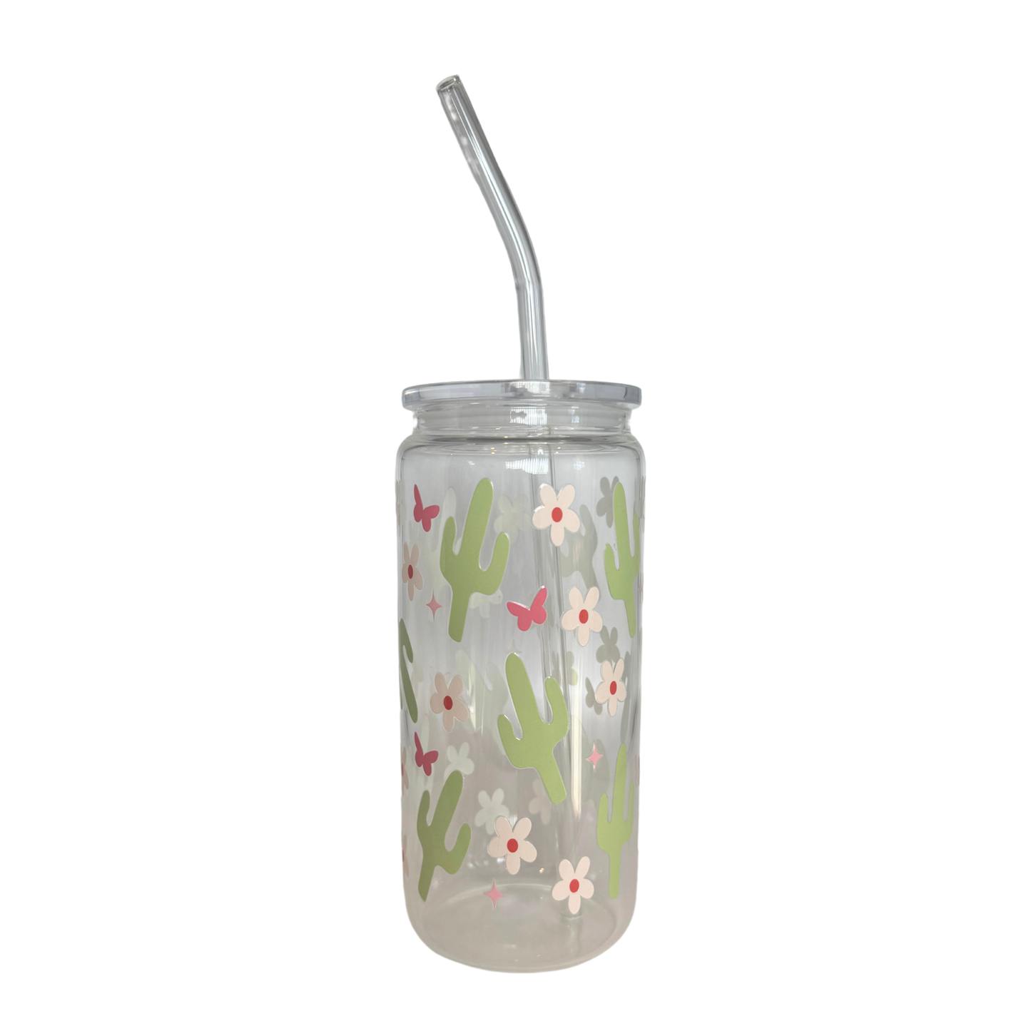 Cactus Flower 600ml Glass (20oz) Can Cup
