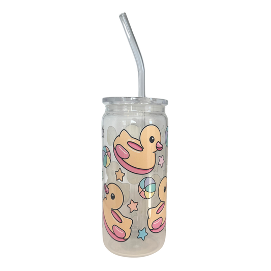 Cute Duck 600ml Glass (20oz) Can Cup