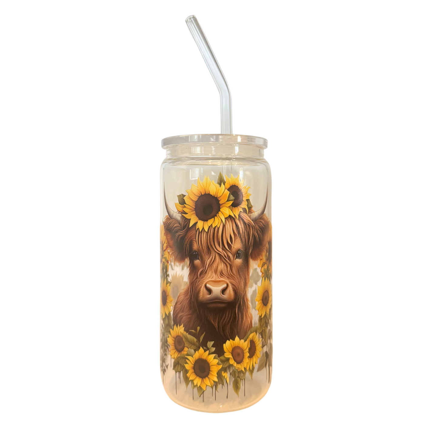 DISHWASHER SAFE- Sunflower Highland Cow 600ml (20oz) Can Cup