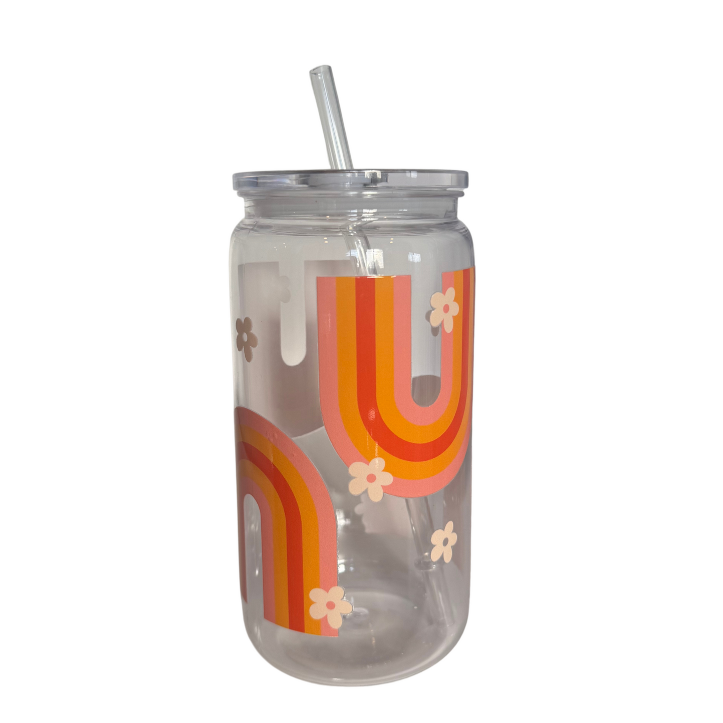 Peach Rainbow Arch Acrylic 500ml (16oz) Can Cup