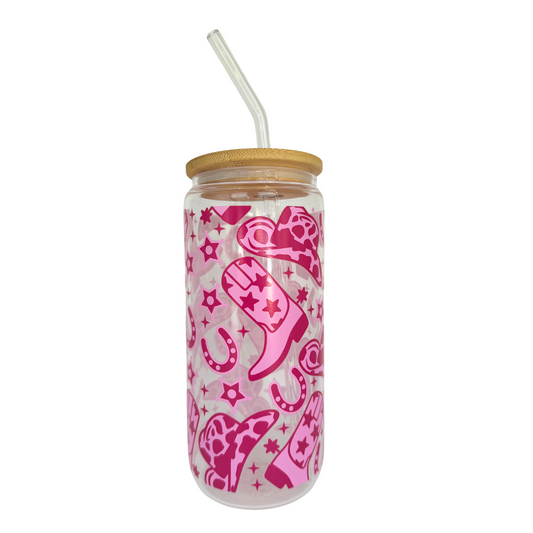 DISHWASHER SAFE- Pink Cowgirl 600ml (20oz) Can Cup
