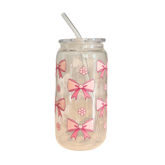 Sweet Bow 500ml Glass (16oz) Can Cup