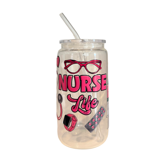 Nurse Life 1 500ml Glass (16oz) Can Cup