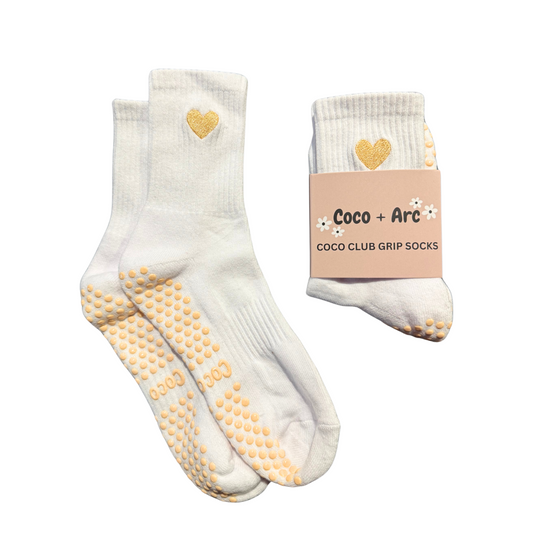 Beige Heart Coco Club Grip Sock