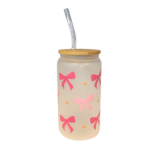 Simple Bows Frosted Glass 500ml (16oz) Can Cup