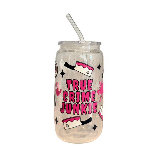 True Crime Junkie 500ml Glass (16oz) Can Cup