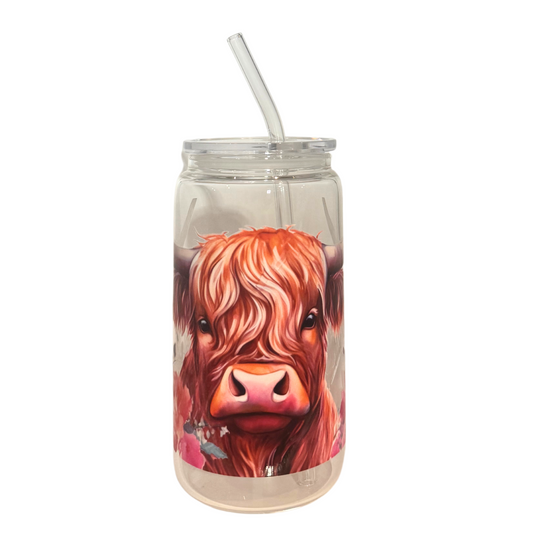 Highland Cow 5 500ml Glass (16oz) Can Cup