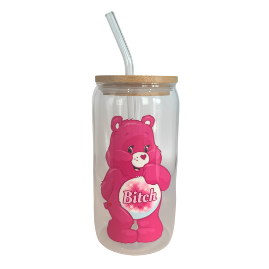 Bitch Swear Bear 470ml Glass (16oz) Can Cup