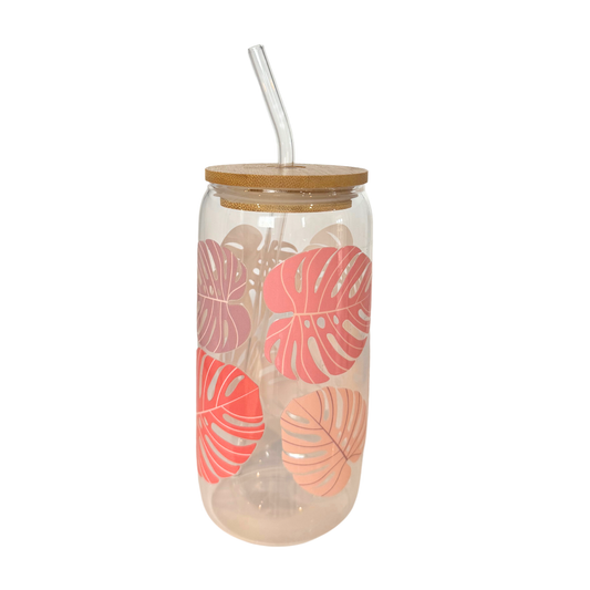 Pink Monstera Leaf 470ml (16oz) Can Cup