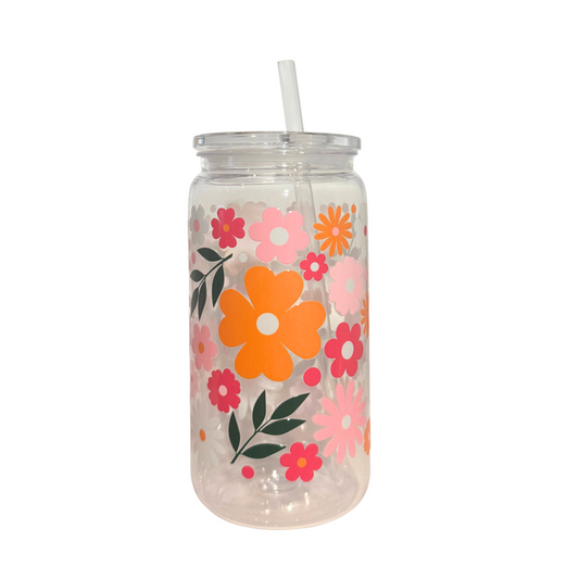 Summer Flowers Acrylic 500ml (16oz) Can Cup