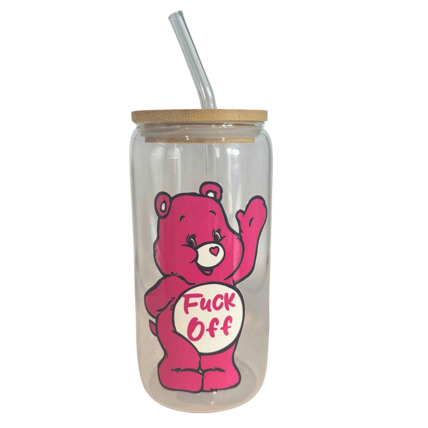 Fuck Off Swear Bear 470ml Glass (16oz) Can Cup