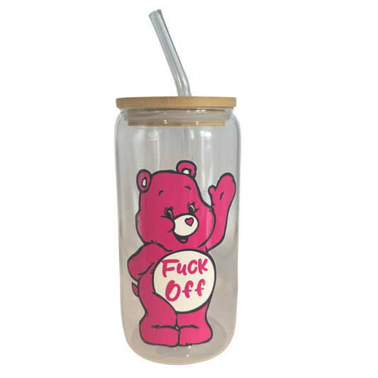 Fuck Off Swear Bear 470ml Glass (16oz) Can Cup