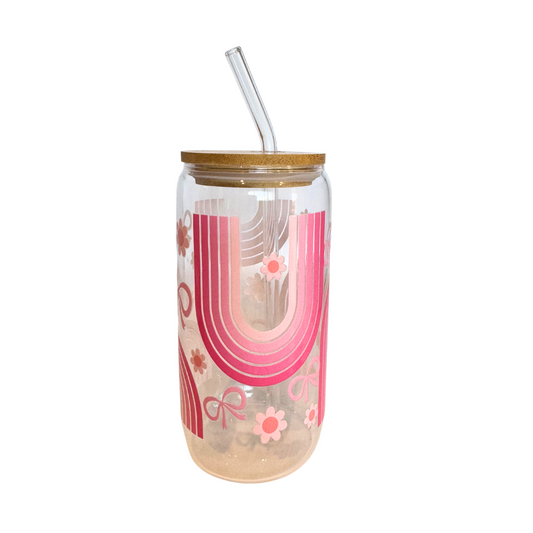 Rainbow Bow 470ml Glass (16oz) Can Cup