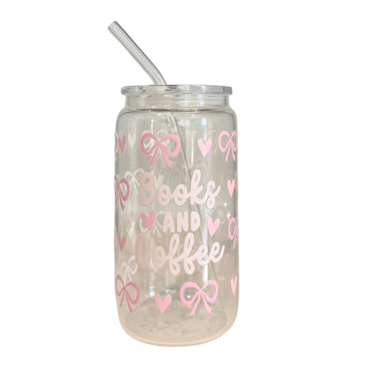 Books And Coffee Bows 500ml Glass (16oz) Can Cup