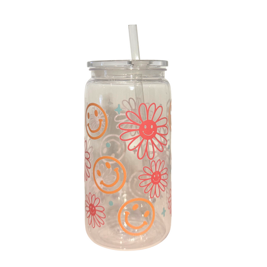 Flower Smiles Acrylic 500ml (16oz) Can Cup