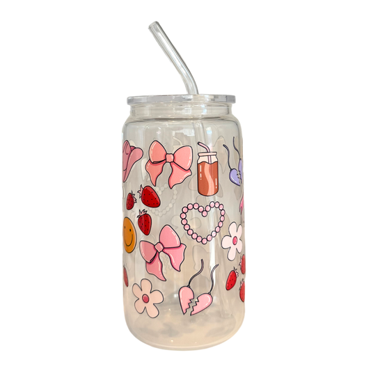 Blush Babe 500ml Glass (16oz) Can Cup