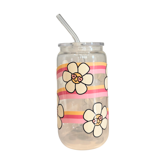 Groovy Vibes 500ml Glass (16oz) Can Cup