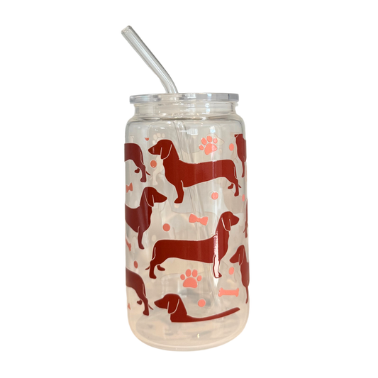 Dachshund 500ml Glass (16oz) Can Cup