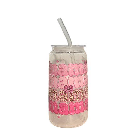 Pink Mama 500ml Glass (16oz) Can Cup