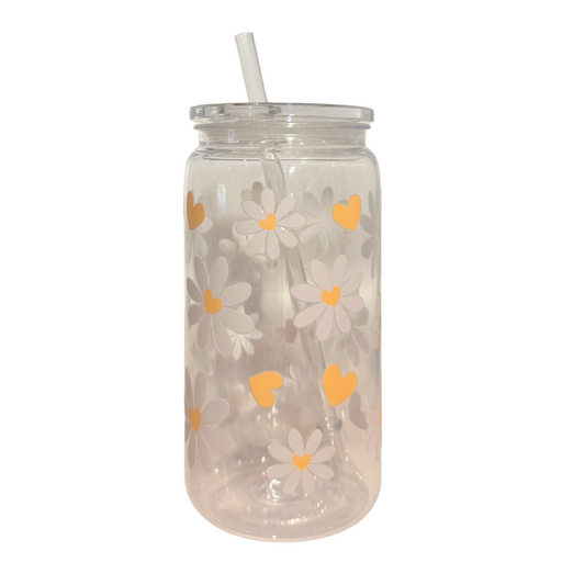 White + Yellow Flowers Acrylic 500ml (16oz) Can Cup