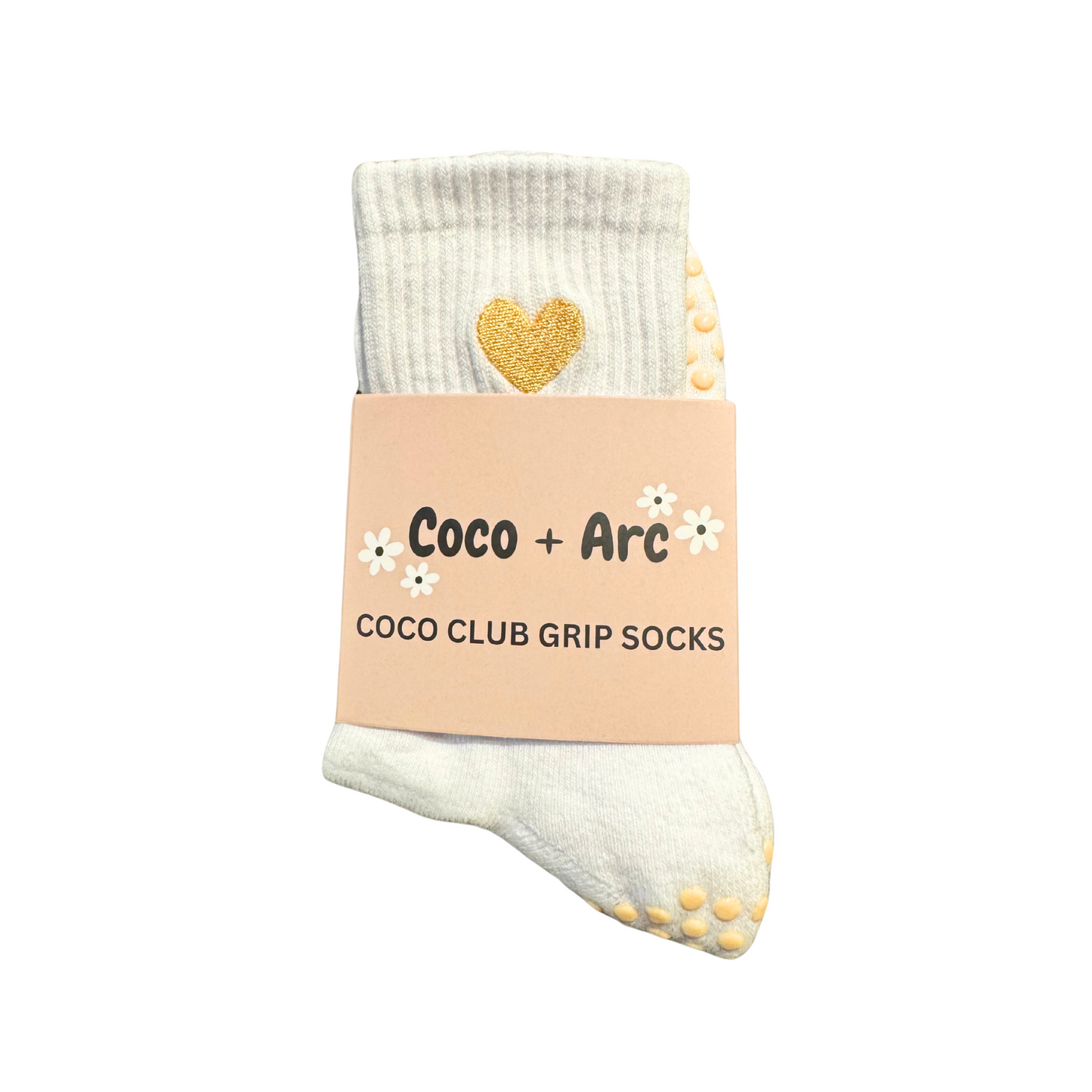 Beige Heart Coco Club Grip Sock