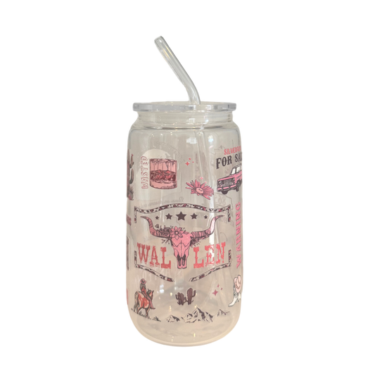 Pink MW 500ml Glass (16oz) Can Cup