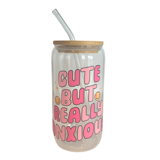Cute But Really Anxious 470ml Glass (16oz) Can Cup