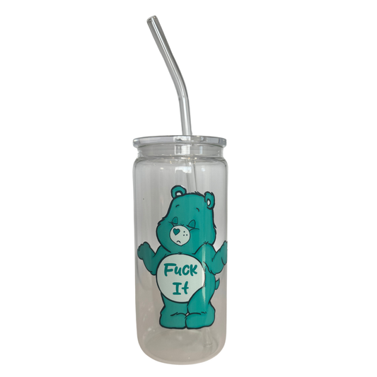 Fuck It Bear 600ml Glass (20oz) Can Cup