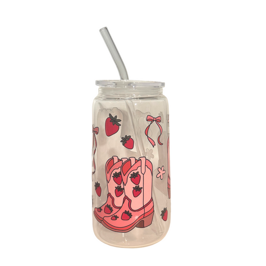 Cute Cowgirl 500ml Glass (16oz) Can Cup