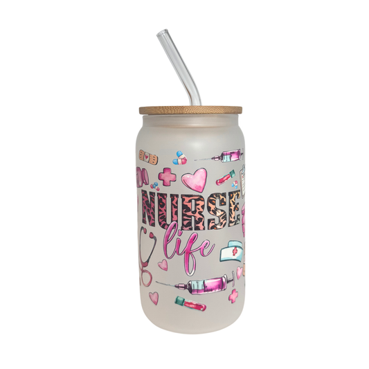 Nurse Life Frosted Glass 500ml (16oz) Can Cup