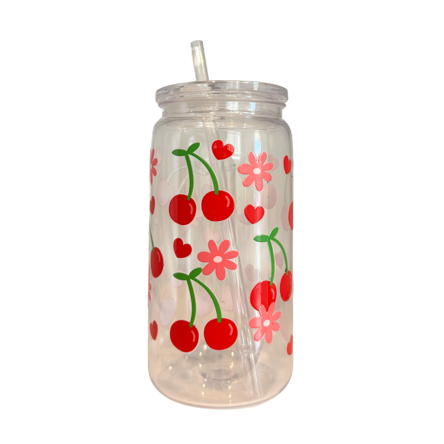 Cherry Flower Acrylic 500ml (16oz) Can Cup