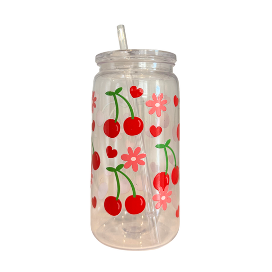 Cherry Flower Acrylic 500ml (16oz) Can Cup