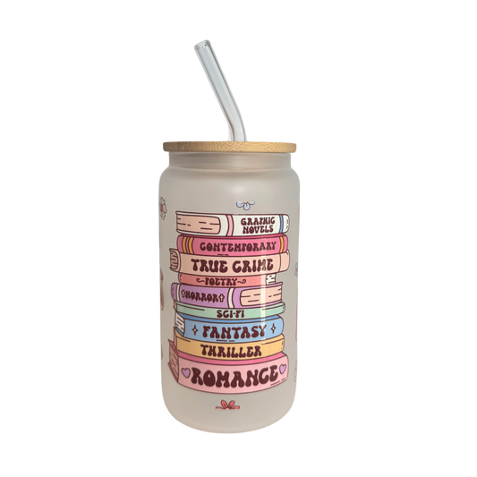 Book Genre Frosted Glass 500ml (16oz) Can Cup